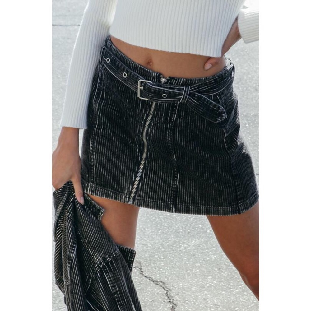 Honey Punch Corduroy Moto Mini Skirt